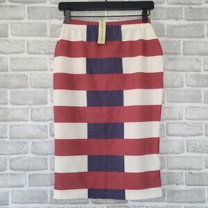 Kingdom and State Pencil Skirt Red White Blue Stripe Nautical Luxury UK NEW